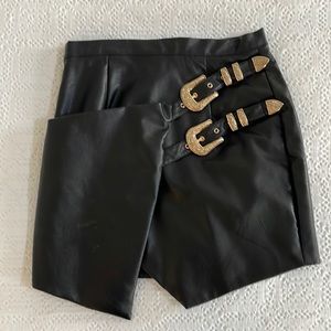 House of CB Vegan Leather Skirt with Gold Buckles, size M